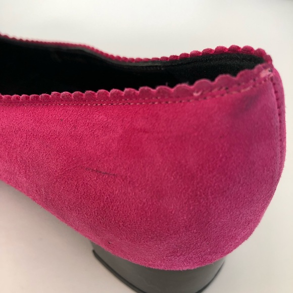 ♦️SOLD♦️SALVATORE FERRAGAMO Pink Suede Black Patent Leather Cap Toe Flat Loafer - Picture 12 of 14